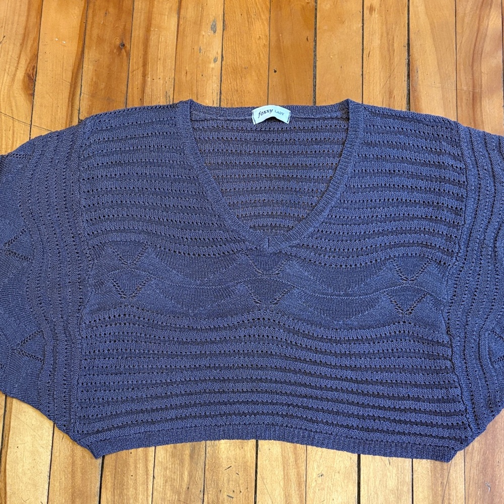 📣ANY 3 @ $33 - $6.99 ship📣 FOXXY LADY Deep Purple Open Weave Knit V-Neck Cropped